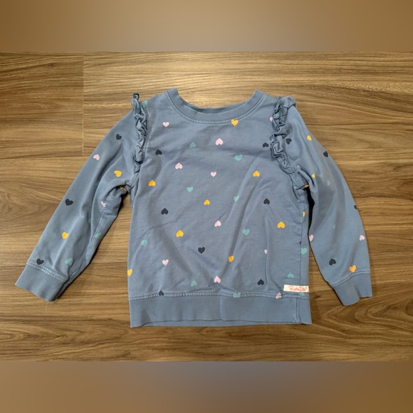 Ruffle Butts Girls Blue Heart Ruffle Sweatshirt size 5 - Picture 1 of 5